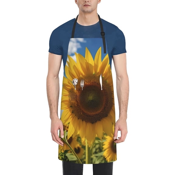 Picia Sky Golden Sunflower Field Waterproof Apron for Unisex Adult - Adjustable Bib Apron with Pockets, Ideal for Cooking, Gardening, Painting, and Household Chores
