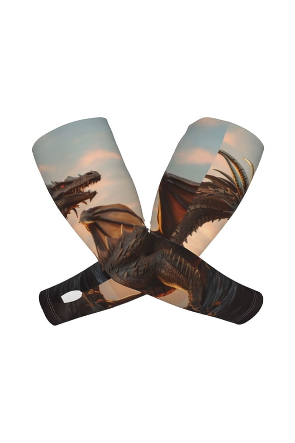Sky Sunset Bronze Dragon Arm Sleeves for Men and Women - Tattoo Cover Up UPF 50+ Cooling Sports Sleeve for Basketball Golf Football-One Size