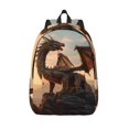 thumbnail image 1 of Picia Sky Sunset Bronze Dragon Printed Canvas Daypack - Stylish and Durable Vintage Compact Backpack - Class, Work, Travel, or Laptop Bookbag,Organized Compartments-Small, 1 of 6