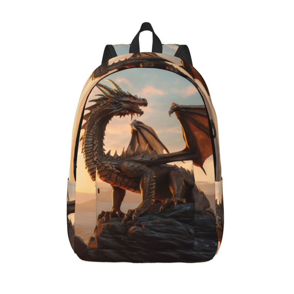 Picia Sky Sunset Bronze Dragon Printed Canvas Daypack - Stylish and Durable Vintage Compact Backpack - Class, Work, Travel, or Laptop Bookbag,Organized Compartments-Small