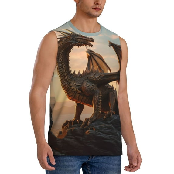 Picia Sky Sunset Bronze Dragon mens Cotton Tank Undershirts , Moisture-wicking Ribbed Tanks, Lightweight Cotton Tank Undershirts-Large