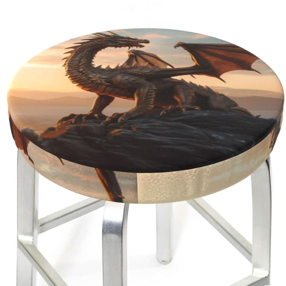 Picia Sky Sunset Bronze Dragon pattern Round Stool Covers Comfy Seat Covers Stretch Removable WashableChair Slipcover Round Bar Chair Cushion Cover-12 inch
