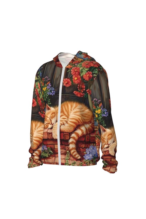 Sleeping Cat Flowers Women's Men's UPF 50+ Sun Protection Hoodie Shirt Long Sleeve SPF Fishing Outdoor UV Hiking Lightweight Shirts-XX-Large