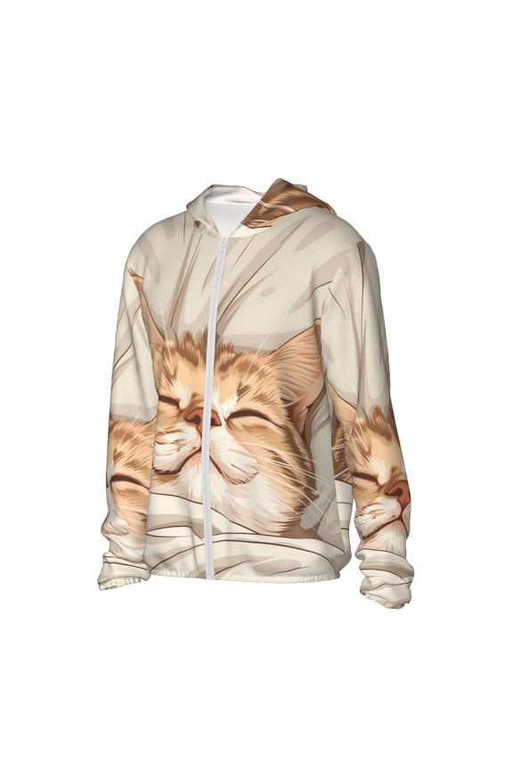 Sleeping Cat In Blanket Women's Men's UPF 50+ Sun Protection Hoodie Shirt Long Sleeve SPF Fishing Outdoor UV Hiking Lightweight Shirts-Medium
