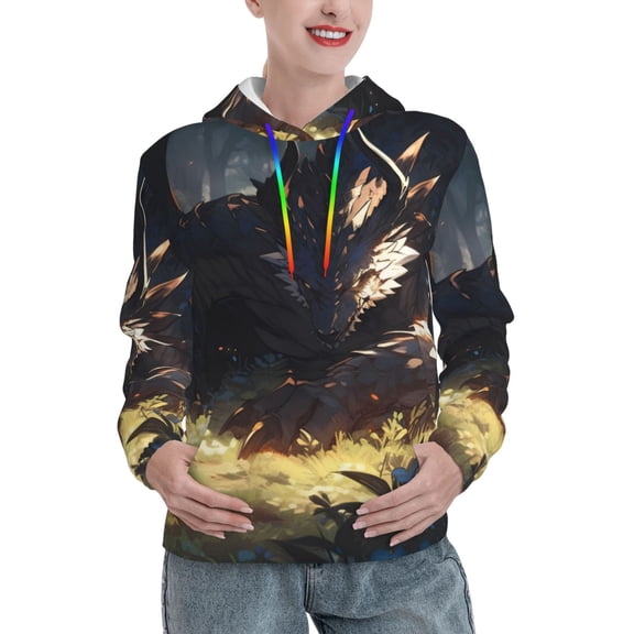 Picia Sleeping Dragon In Forest Pattern Casual Women's Hoodie, Hooded Sweatshirt with Kangaroo Pocket, Comfortable Pullover with Eye-catching Drawstrings-X-Large