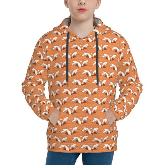 Picia Sleepy Foxes Pattern Youth Hoodie - Warm Pullover Sweatshirt with Kangaroo Pocket, Ideal for Boys and Girls-Medium