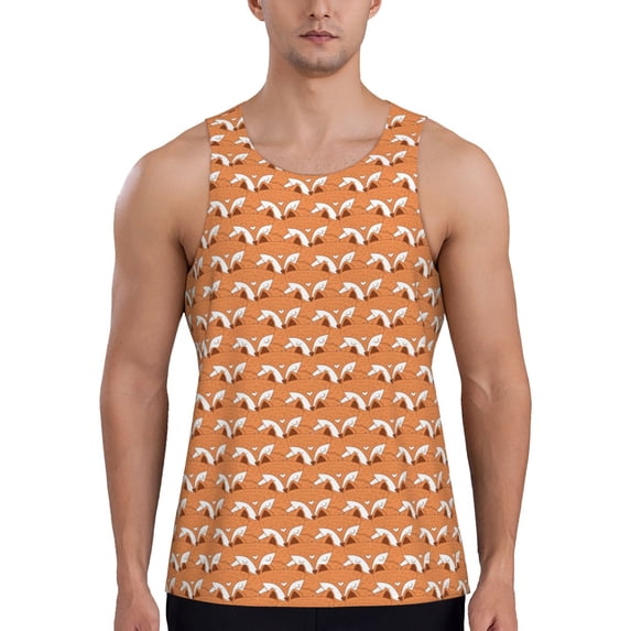 Picia Sleepy Foxes Printed Men’s Performance Tank, Men's Workout Tank Top Moisture-Wicking Tank Top Muscle tee, Breathable Workout Shirt-Large