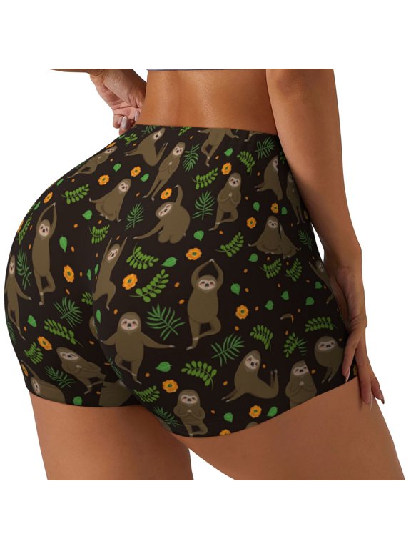 Sloth Doing Yoga Printed Workout Shorts for Women Seamless Scrunch Butt Lifting High Waisted Yoga Gym Booty Running Moisture-wicking Short Pants-Small