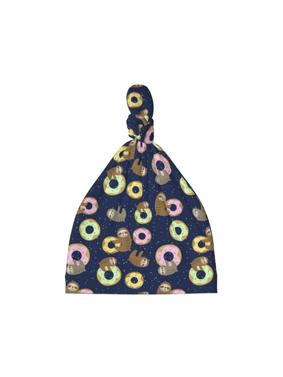 Sloth with Donuts Printed Preemie Hats for Baby Girls Cotton Premature Knot Hats Newborn Hospital Cap Warm Knot Beanie Nicu for Preemie Girls and Boys