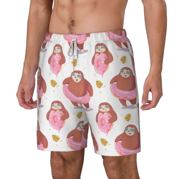 Picia Sloth with Donuts1 pattern Mens Swim Trunks with Compression Liner Stretch Beach Shorts Quick Dry with Zipper Pockets No-Chafing Board Shorts-Medium