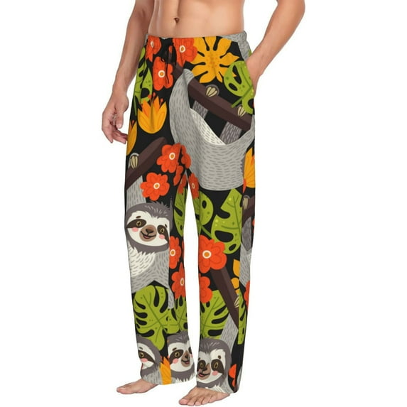 Picia Sloth on the Branch Mens Soft Woven Cotton Elastic Waistband Sleep Pajama Pant Lounge Sleep Pant With Pockets And Drawstring-Small