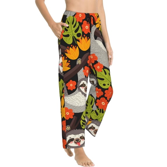 Picia Sloth on the Branch Womens Soft Woven Cotton Elastic Waistband Sleep Pajama Pant Lounge Sleep Pant With Pockets And Drawstring-X-Large