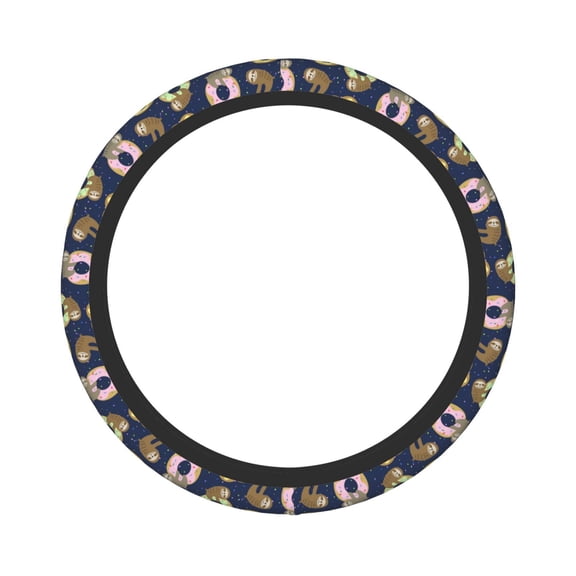 Picia Sloth with Donuts Car Steering Wheel Cover, Non-Slip, Breathable, Universal 15 inch