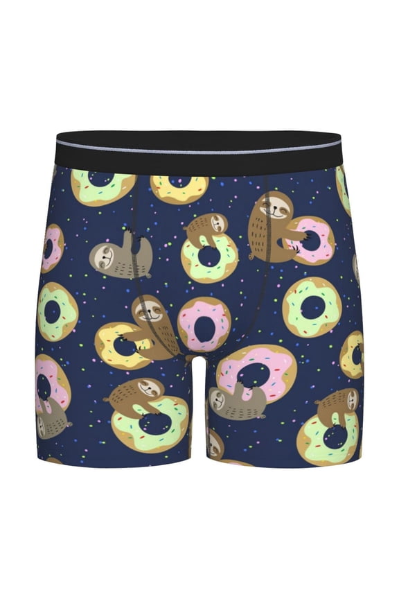Sloth with Donuts Pattern Men's Athletic Long Leg Briefs , Performance Stretch Underwear,Moisture-Wicking