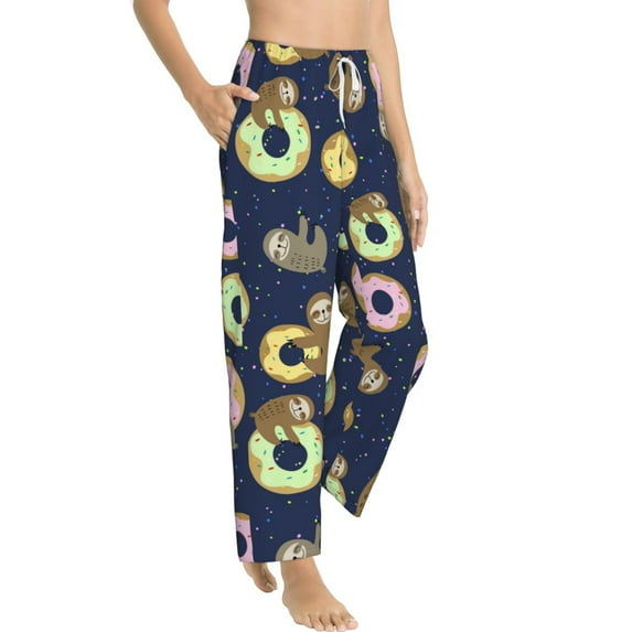 Picia Sloth with Donuts Womens Soft Woven Cotton Elastic Waistband Sleep Pajama Pant Lounge Sleep Pant With Pockets And Drawstring-XX-Large