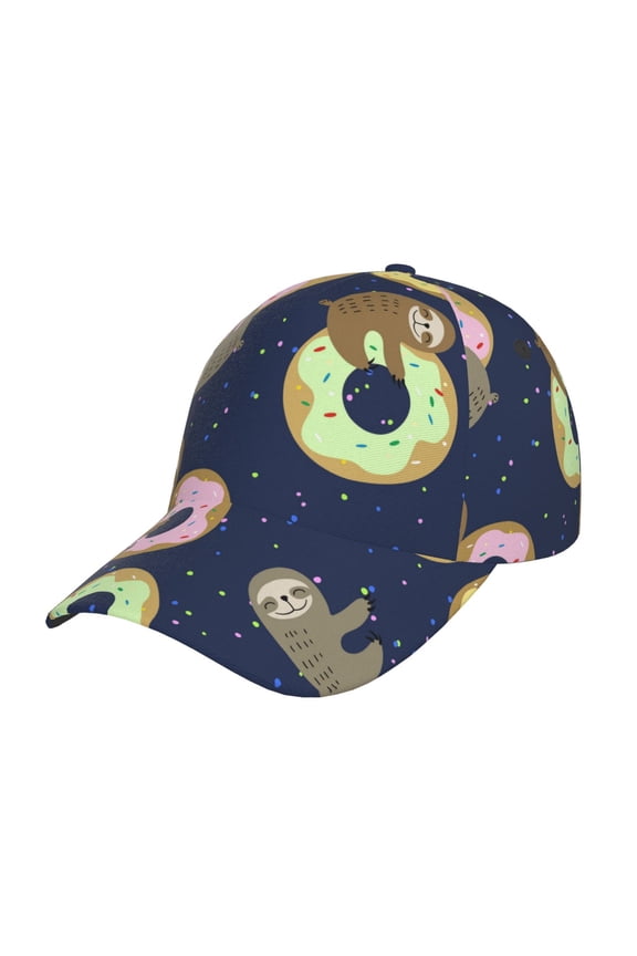 Sloth with Donuts pattern Trucker Low Profile Hat Men Women Baseball Cap Dad Hat Adjustable Unconstructed Plain Cap