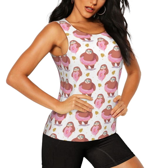 Picia Sloth with Donuts1 Pattern Women's Workout Tank Top,Breathable Activewear,Slim Fit Athletic Top,Versatile Workout Moisture-wicking top-