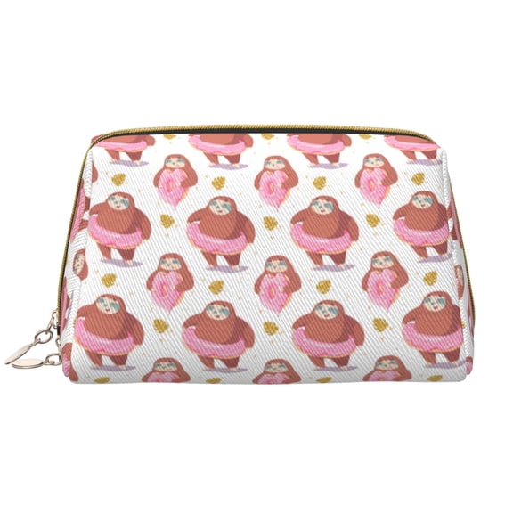 Picia Sloth with Donuts1 Print Leather Makeup Bag Make Up Bag Travel Toiletry Bag for Her Girlfriend Teacher Teen Girl Gifts