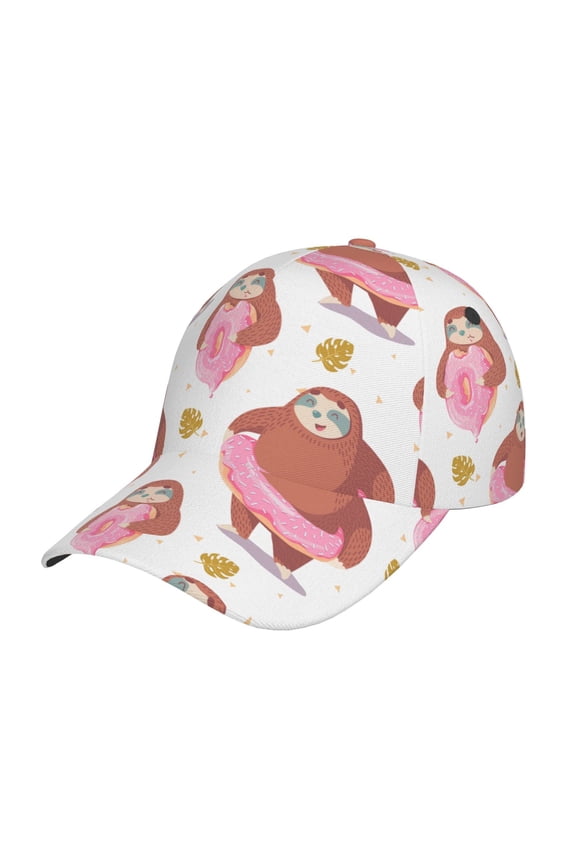 Sloth with Donuts1 pattern Trucker Low Profile Hat Men Women Baseball Cap Dad Hat Adjustable Unconstructed Plain Cap