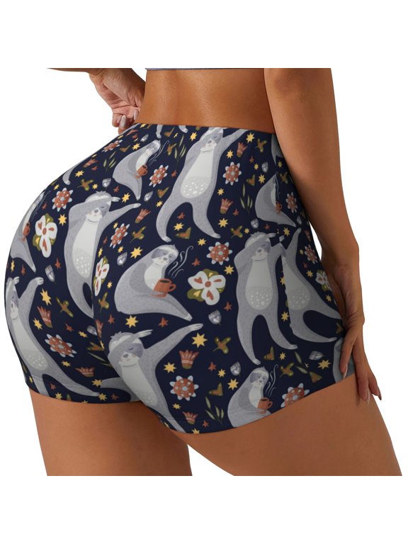 Sloths Dancing Printed Workout Shorts for Women Seamless Scrunch Butt Lifting High Waisted Yoga Gym Booty Running Moisture-wicking Short Pants-Small