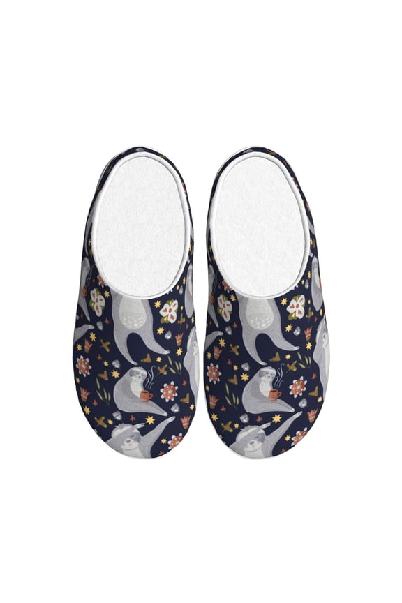 Sloths Dancing for Women's Lamb-hug Comfy Fleece House Slippers Memory Foam, Slip-on House Shoes Indoor Outdoor-46/47