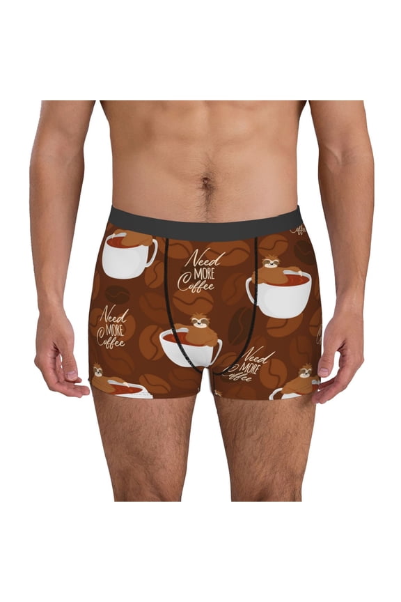 Sloths Need More Coffee Pattern Men’s Boxer Briefs – Soft & Breathable Underwear, Stretchy & Comfortable Fit, Supportive Pouch Design, Moisture-Wicking-X-Large