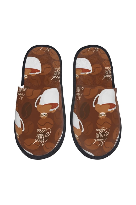 Sloths Need More Coffee Print Women's Fuzzy Fluffy House Slippers Plush Memory Foam Shoes Indoor Outdoor-Large