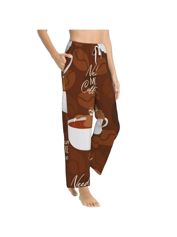 Sloths Need More Coffee Womens Soft Woven Cotton Elastic Waistband Sleep Pajama Pant Lounge Sleep Pant With Pockets And Drawstring-Medium