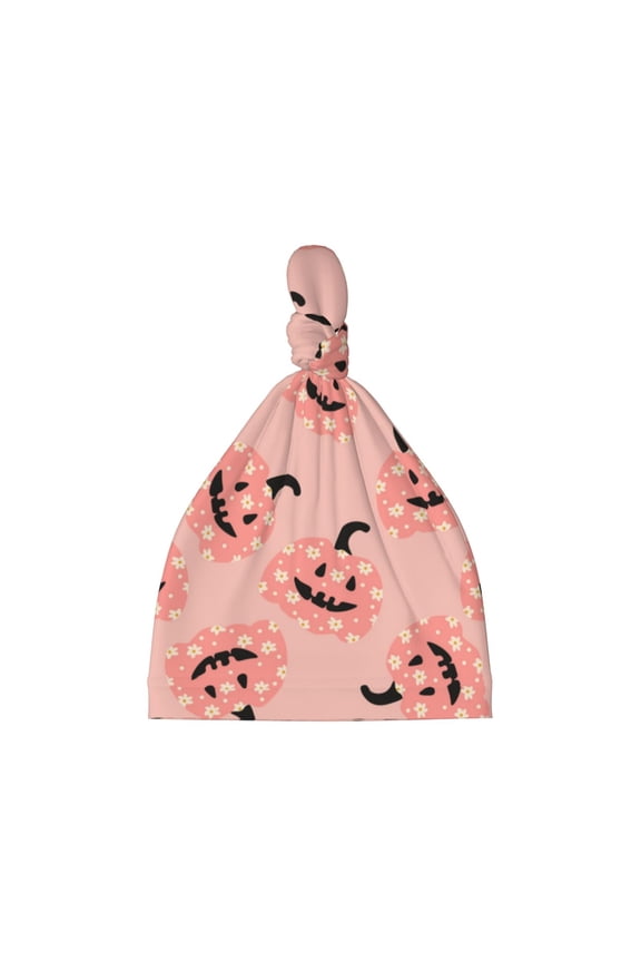 Smiling Pink Pumpkins Printed Preemie Hats for Baby Girls Cotton Premature Knot Hats Newborn Hospital Cap Warm Knot Beanie Nicu for Preemie Girls and Boys