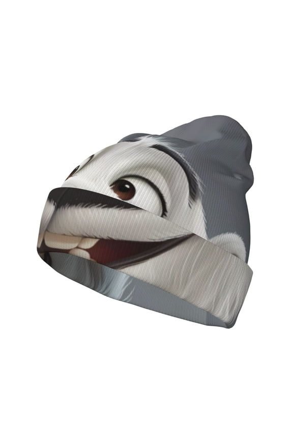 Smiling Polar Bear Pattern Knitted Beanie Hat for Men and Women , Unisex Winter Warm Stretchy Knit Cap Thick Fisherman Beanies Cuffed Plain Skull Caps
