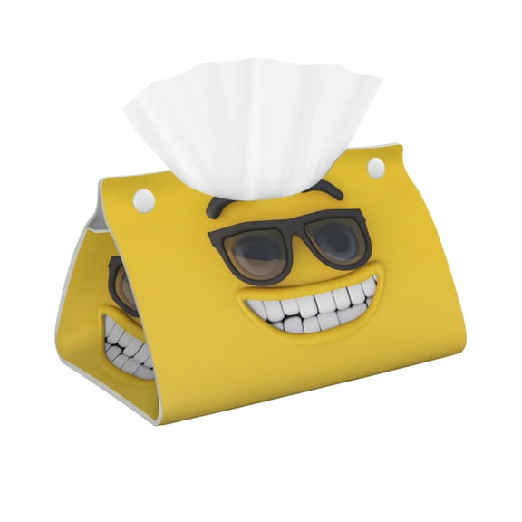 Picia Smiling With Sunglasses Pattern Long Tissue Box Cover,PVC Leather Triangle Holder,Tissue Box Holder with Magnetic Bottom,Facial Paper Organizer Dispenser-7.9"X4.9"X4.5"