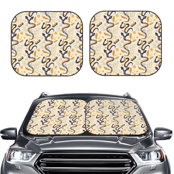 Picia Snake And Floral 2 Piece Car Windshield Sun Shade Foldable | Foldable Sun Shield for Front Window Blocks UV Rays and Keeps Your Vehicle Cool-Large