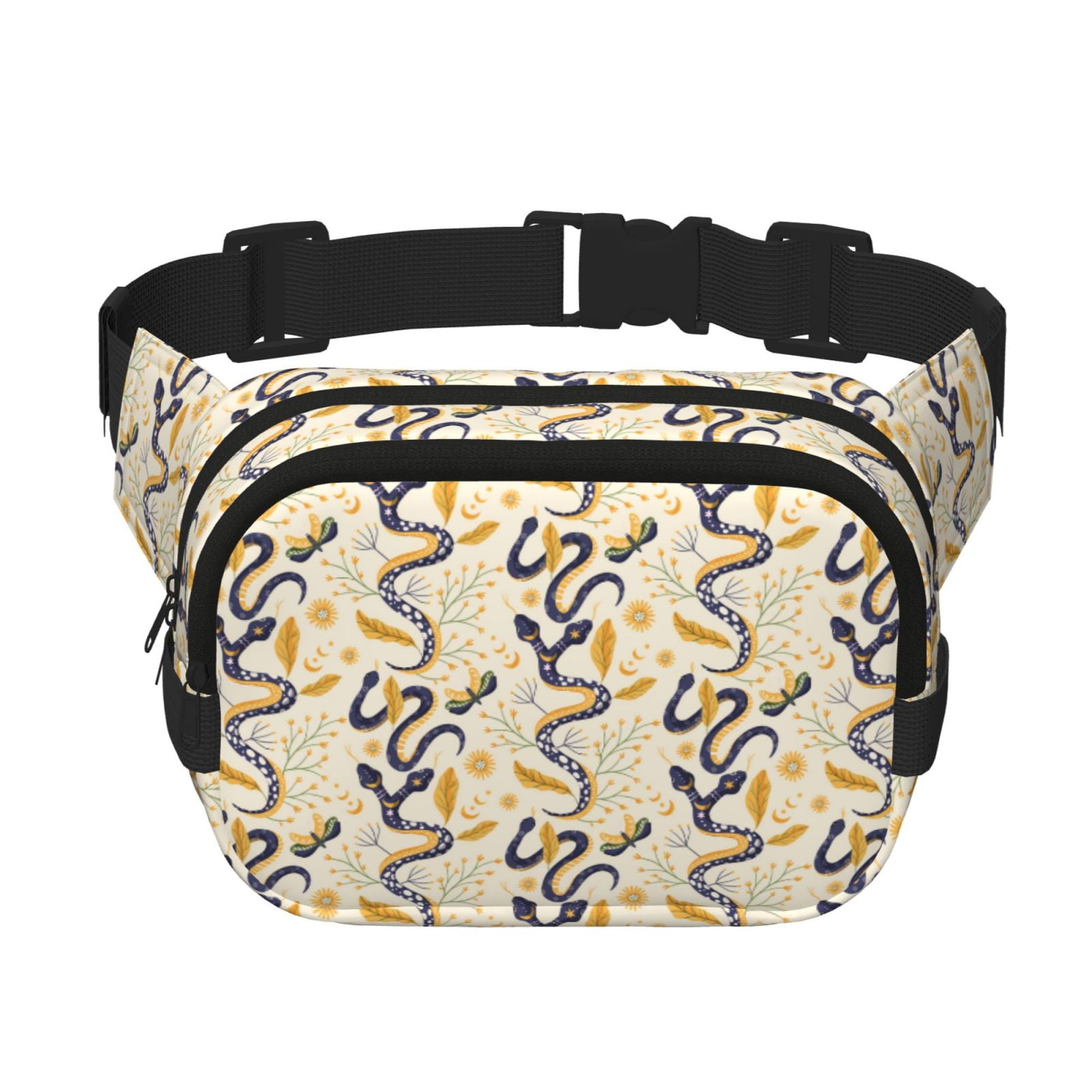 Picia Snake And Floral Print Square Double-Layer Waist Bag Mini Adjustable Waist Belt Bag Exercise Running Travel Hiking
