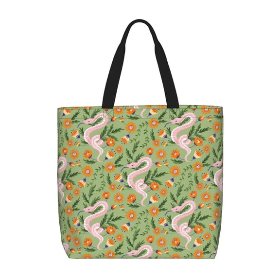 Picia Snake And Floral for Tote Bag for Women with Zipper, Gym Tote with Compartments, Laptop Work Tote Nurse Dance Yoga Bag for Sport, Travel