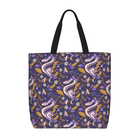 Picia Snake And Floral for Tote Bag for Women with Zipper, Gym Tote with Compartments, Laptop Work Tote Nurse Dance Yoga Bag for Sport, Travel