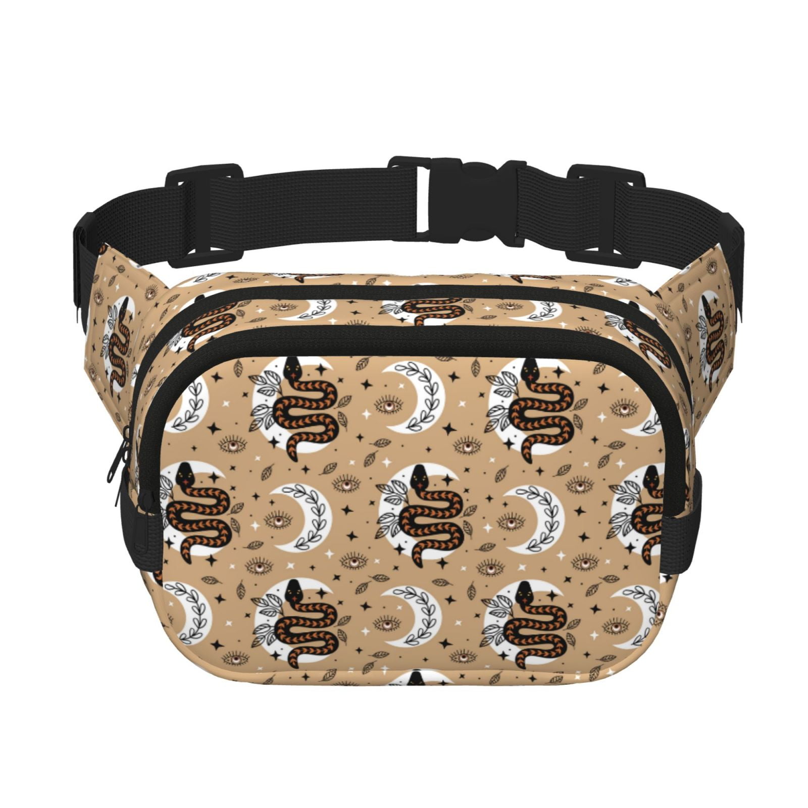Picia Snake And Flower Print Square Double-Layer Waist Bag Mini Adjustable Waist Belt Bag Exercise Running Travel Hiking
