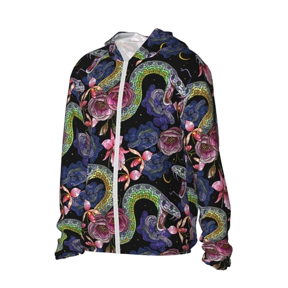 Picia Snake And Flower Women's Men's UPF 50+ Sun Protection Hoodie Shirt Long Sleeve SPF Fishing Outdoor UV Hiking Lightweight Shirts-Small