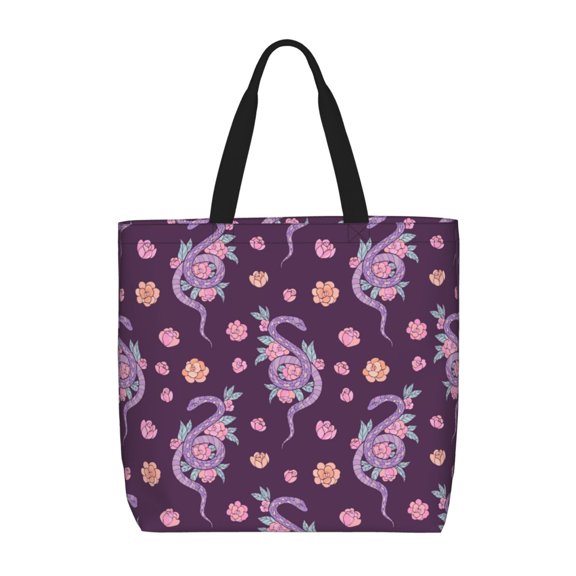 Picia Snake And Flower for Tote Bag for Women with Zipper, Gym Tote with Compartments, Laptop Work Tote Nurse Dance Yoga Bag for Sport, Travel