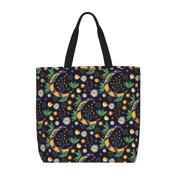 Picia Snake And Flower for Tote Bag for Women with Zipper, Gym Tote with Compartments, Laptop Work Tote Nurse Dance Yoga Bag for Sport, Travel