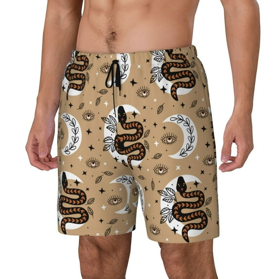 Picia Snake And Flower pattern Mens Swim Trunks with Compression Liner Stretch Beach Shorts Quick Dry with Zipper Pockets No-Chafing Board Shorts-Small