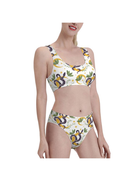Snake And Moon Women's High Waisted Bikini Scoop Neck Swimsuit Two Pieces Bathing Suit-Small