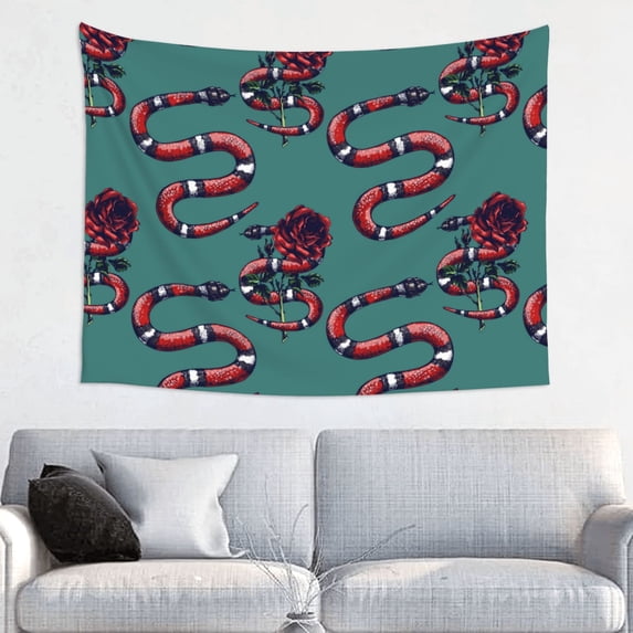Picia Snake And Rose Pattern Tapestry-Tapestries for Bedroom Living Room Dorm(29x37")
