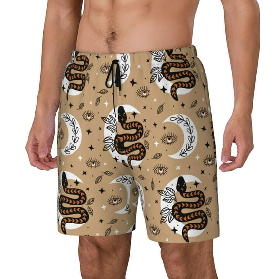 Picia Snake And Flower pattern Mens Swim Trunks with Compression Liner Stretch Beach Shorts Quick Dry with Zipper Pockets No-Chafing Board Shorts-Large