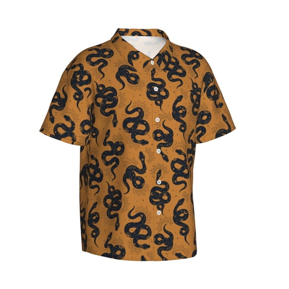 Picia Snake Gentle Cotton Regular Fit Short Sleeve Casual Hawaiian Shirt for Men-Medium