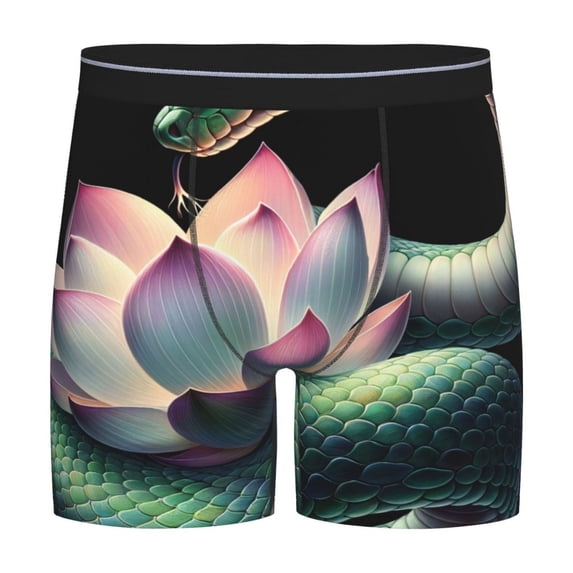 Picia Snake Holding A Lotus Pattern Men's Athletic Long Leg Briefs , Performance Stretch Underwear,Moisture-Wicking