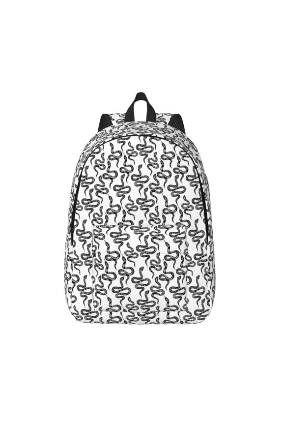 Snake Printed Canvas Daypack - Stylish and Durable Vintage Compact Backpack - Class, Work, Travel, or Laptop Bookbag,Organized Compartments-Small