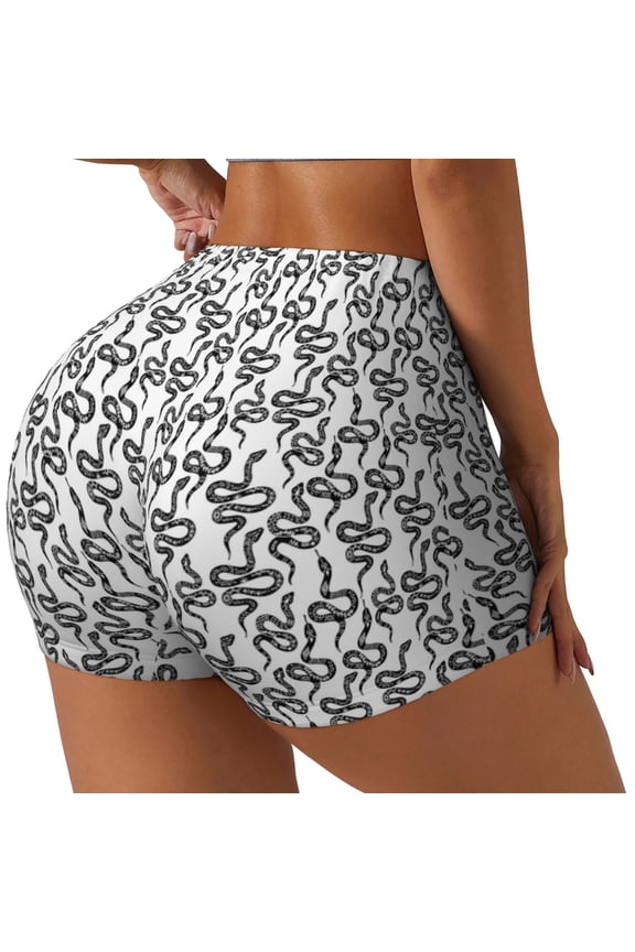 Snake Printed Workout Shorts for Women Seamless Scrunch Butt Lifting High Waisted Yoga Gym Booty Running Moisture-wicking Short Pants-Large