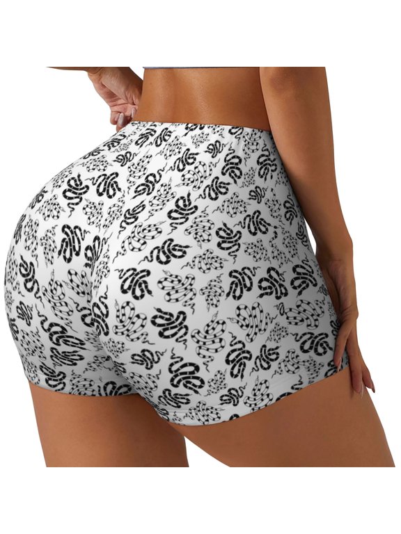 Snake Printed Workout Shorts for Women Seamless Scrunch Butt Lifting High Waisted Yoga Gym Booty Running Moisture-wicking Short Pants-Medium
