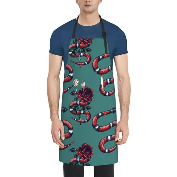 Picia Snake And Rose Waterproof Apron for Unisex Adult - Adjustable Bib Apron with Pockets, Ideal for Cooking, Gardening, Painting, and Household Chores
