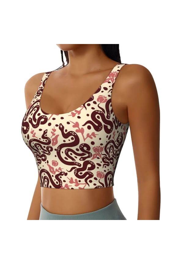 Snake Sports Bra for Women,Padded Strappy Sports Bras Medium Support Yoga Bra with Removable Cups,Running Yoga Bra-Large